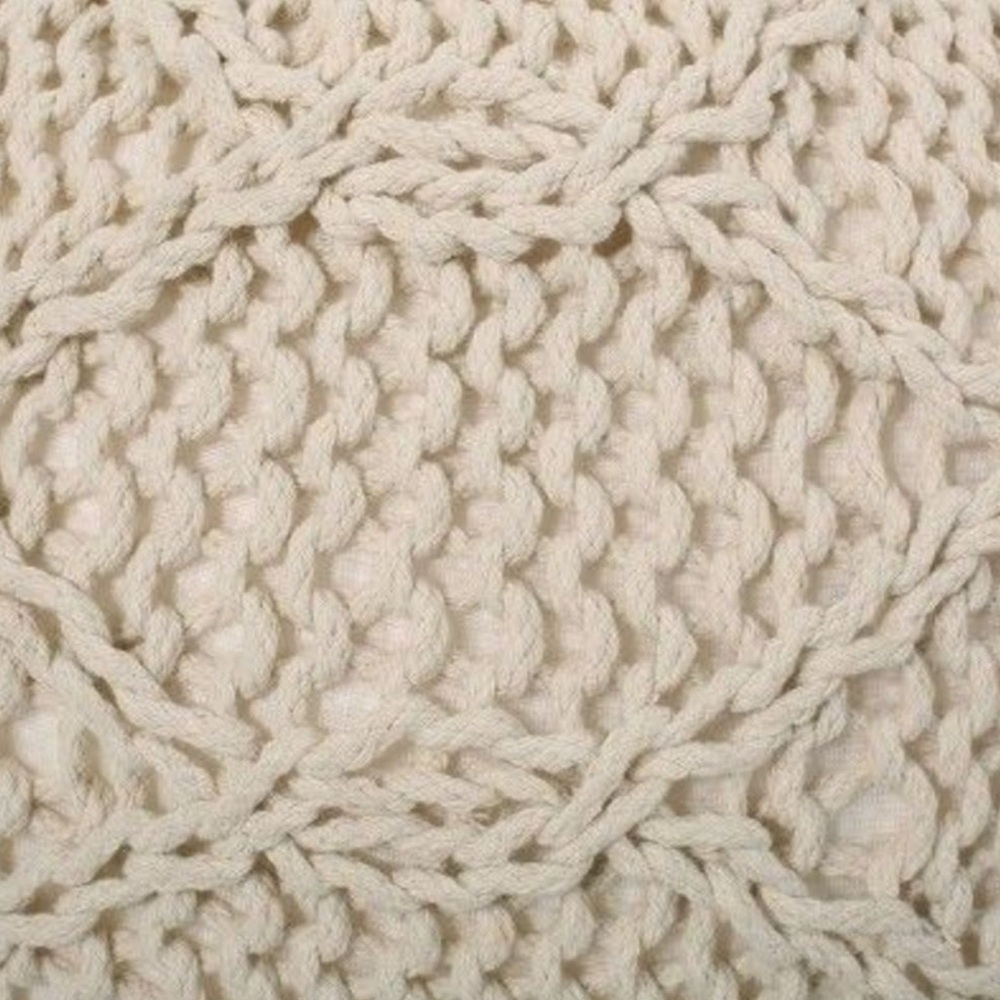 Morven Modern Knitted Cotton Round Pouf Ivory Christopher Knight Home - Open Box - Picture 2 of 5